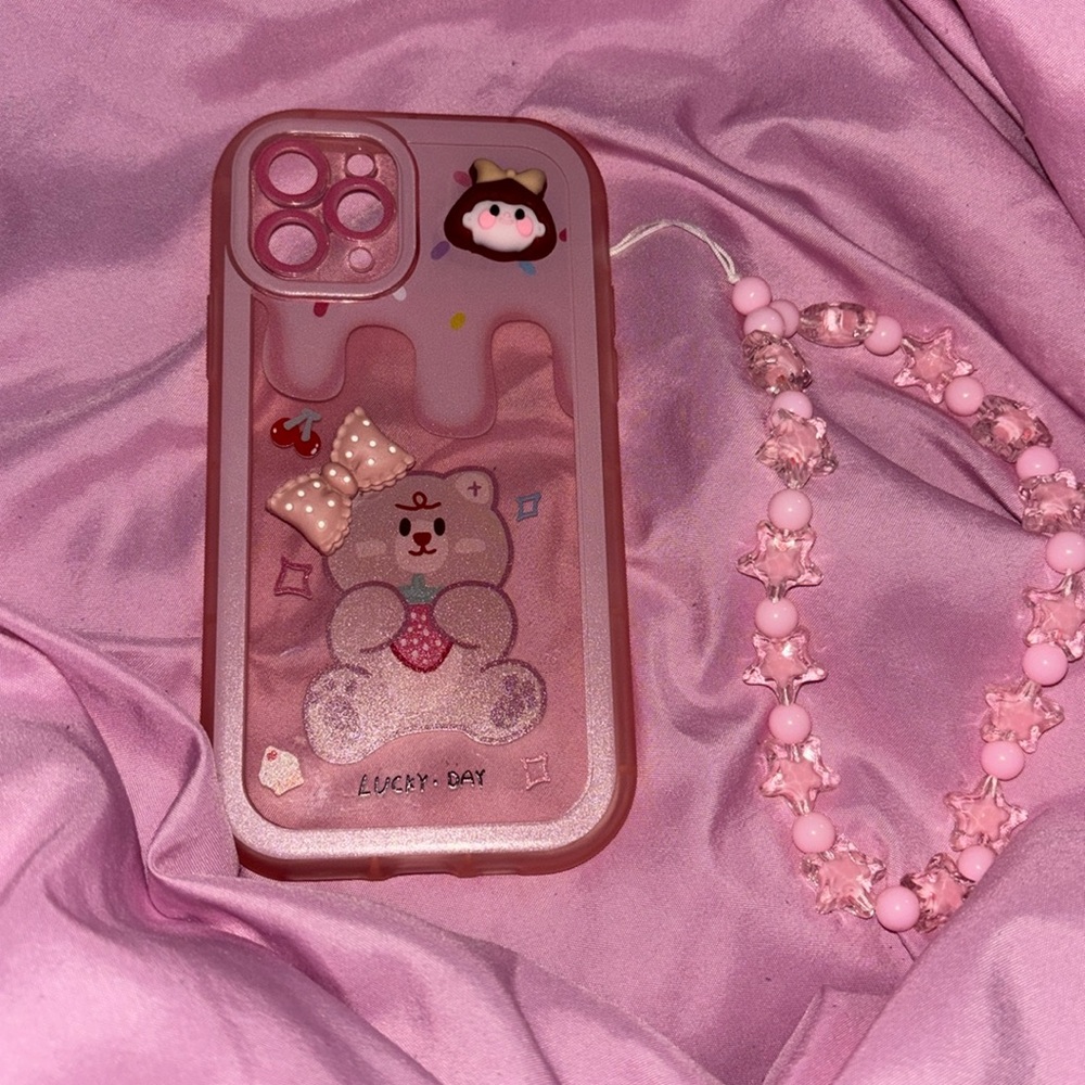 Pink teddy bear phone case